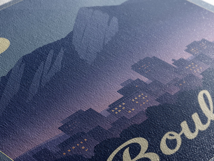 Boulder Travel Poster, Framed Canvas Print, Retro Sunset Skyline Art, Boulder Wall Art, Gift For Travelers, Modern Wall Decor, Wall Art