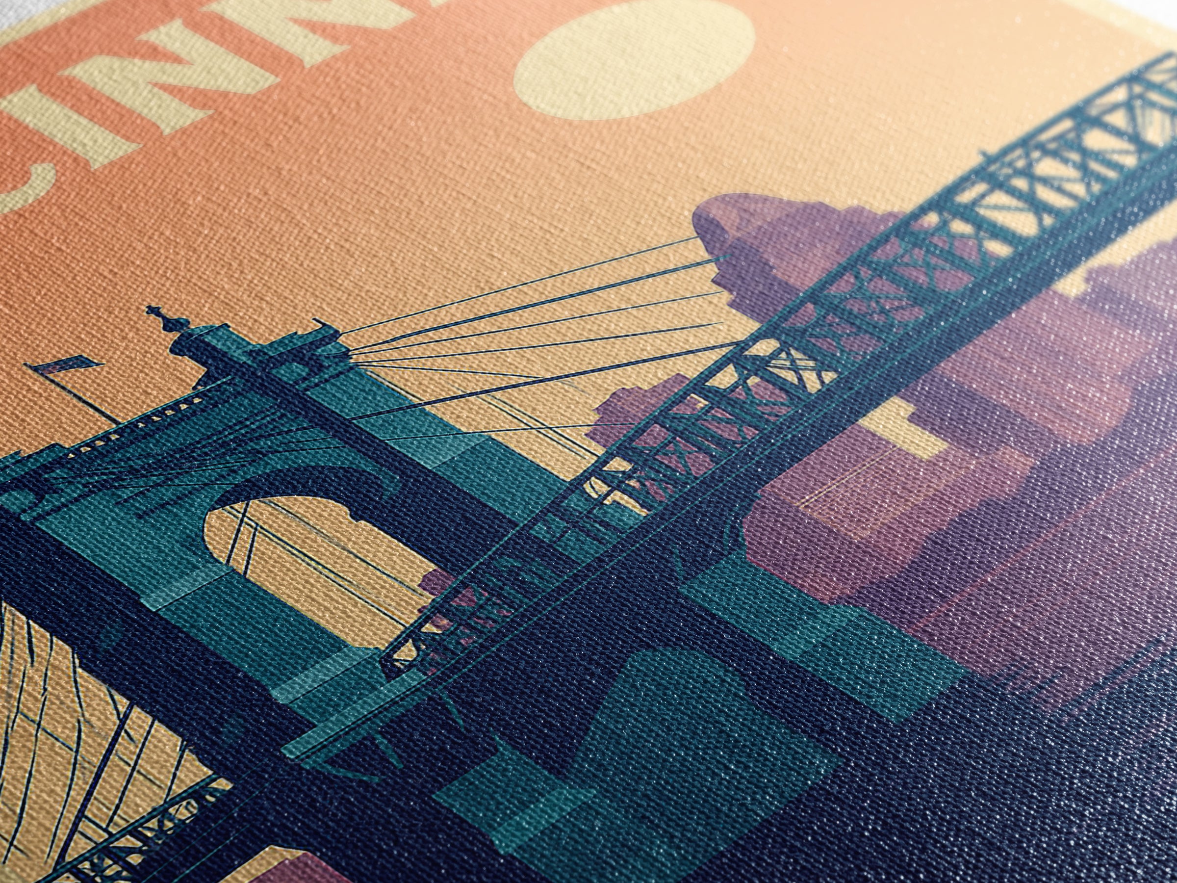 Cincinnati Travel Poster, Canvas Print, Mid Century City Wall Art, Cincinnati Wall Art, Gift For Travelers, Travel Art Print, Art Print