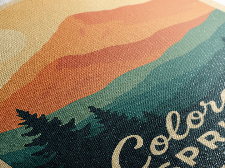 Colorado Springs Colorado Travel Poster, Framed Canvas Print, Retro Sunset Skyline Art, Colorado Springs Travel Art, Living Room Wall Art