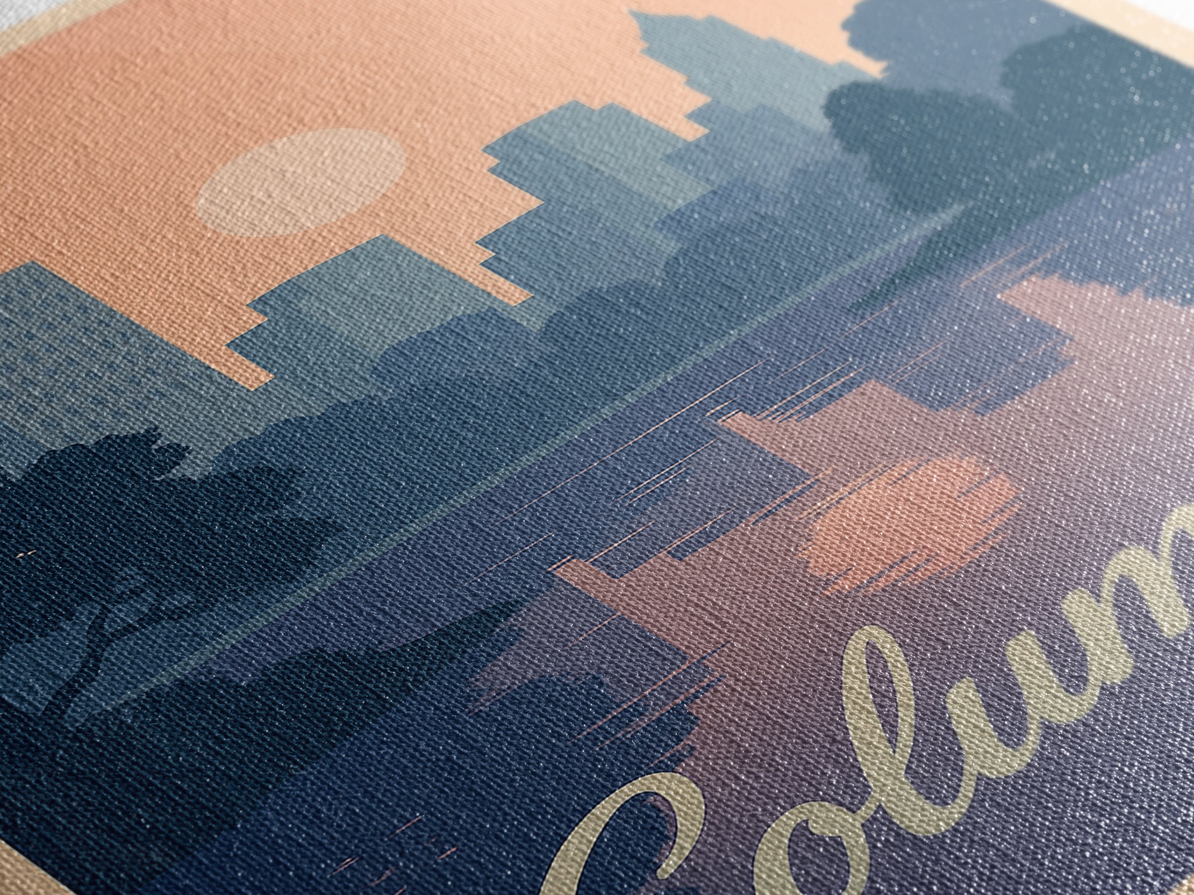 Columbus Travel Poster, Framed Canvas Print, Retro Sunset Skyline Art, Columbus Wall Art, Modern Wall Decor, Retro Travel Print