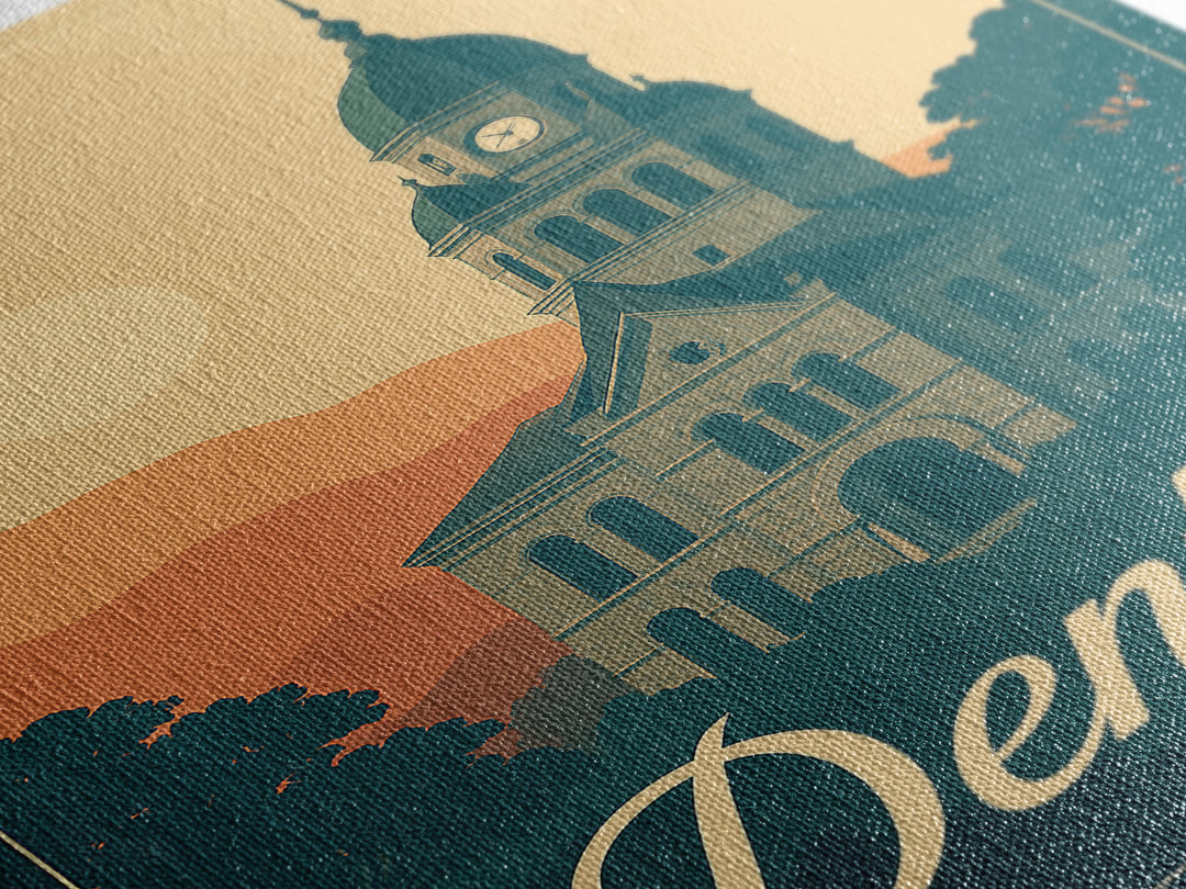 Denton Texas Travel Poster, Canvas Print, Retro Sunset Skyline Art, Denton Travel Art, Travel Poster Set, Wanderlust Decor, City Poster