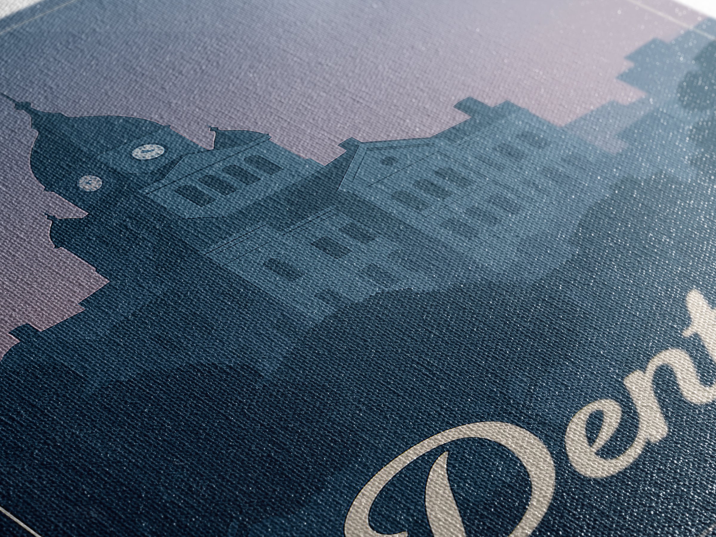 Denton Travel Poster, Framed Canvas Print, Retro Sunset Skyline Art, Denton Poster Print, Vintage Travel Art, City Travel Prints