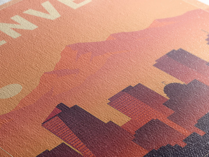 Denver Travel Poster, Framed Canvas Print, Retro Sunset Skyline Art, Denver Poster Print, Travel Poster Set, Travel Art Print, Wall Art