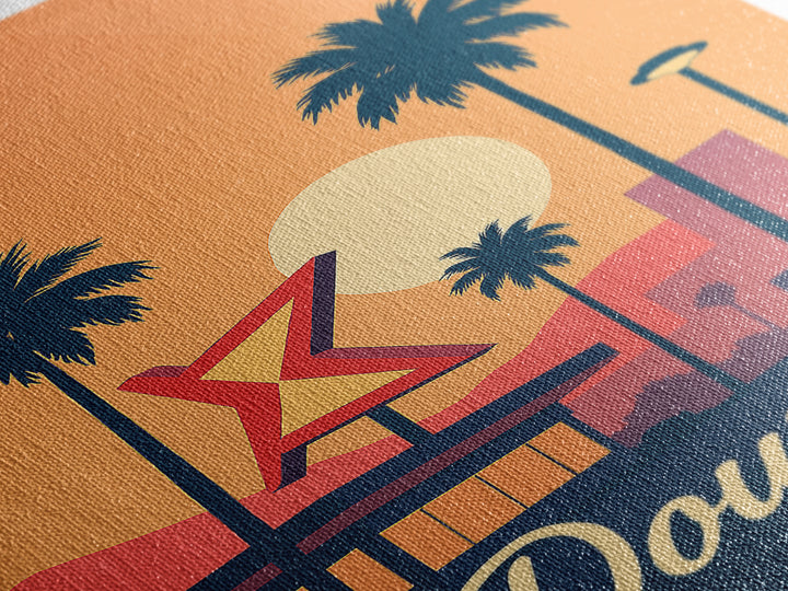 Downey California Travel Poster, Canvas Print, Retro Sunset Skyline Art, Downey City Art, Wanderlust Decor, Living Room Wall Art, Wall Art