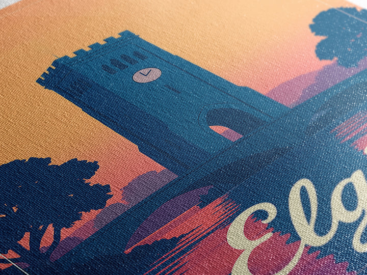 Elgin Illinois Travel Poster, Canvas Print, Retro Sunset Skyline Art, Elgin Poster Print, Fine Art Print, Retro Travel Print, Travel Posters