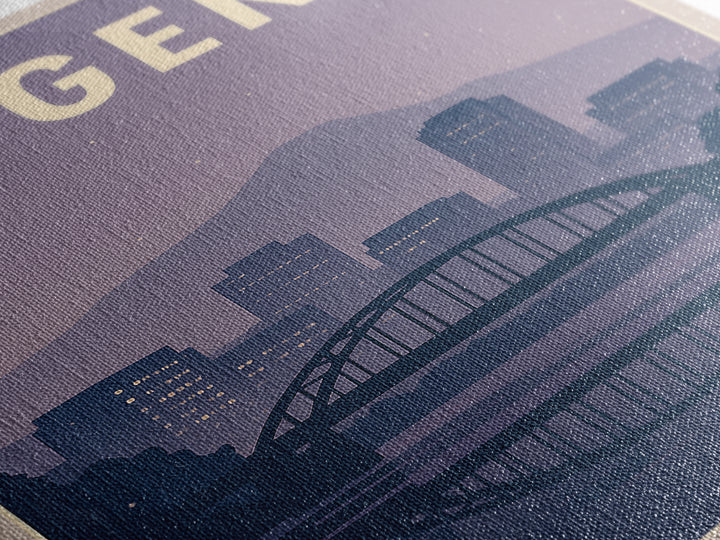 Eugene Oregon Travel Poster, Canvas Print, Retro Sunset Skyline Art, Eugene Travel Art, City Illustration, Living Room Wall Art, City Poster