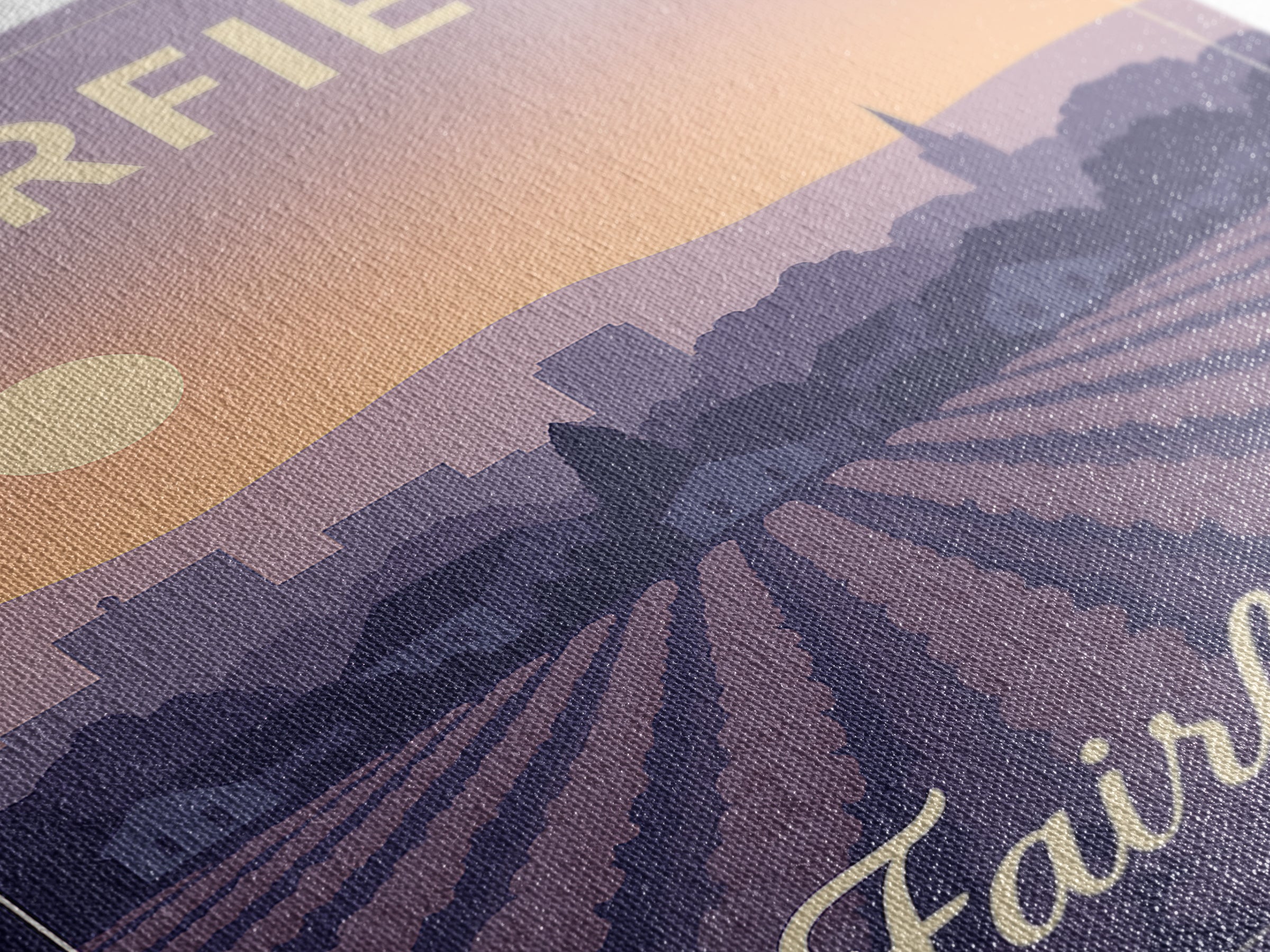 Fairfield Travel Poster, Canvas Print, Retro Sunset Skyline Art, Fairfield Poster Print, Travel Wall Decor, Home Office Decor, Design 2