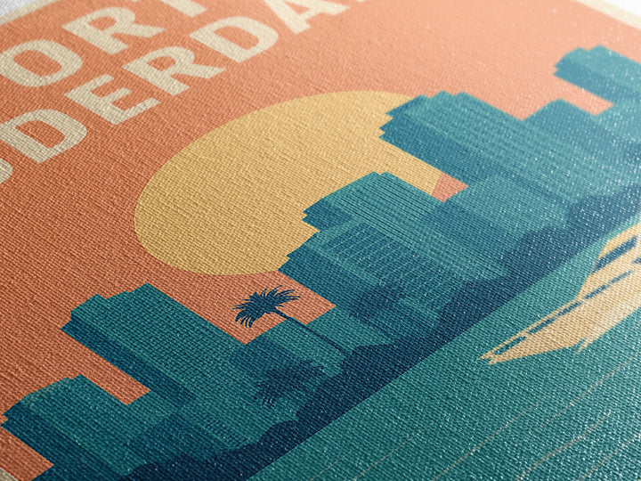 Fort Lauderdale Travel Poster, Framed Canvas Print, Retro Sunset Skyline Art, Fort Lauderdale Wall Art, Vintage Travel Print, Design 2