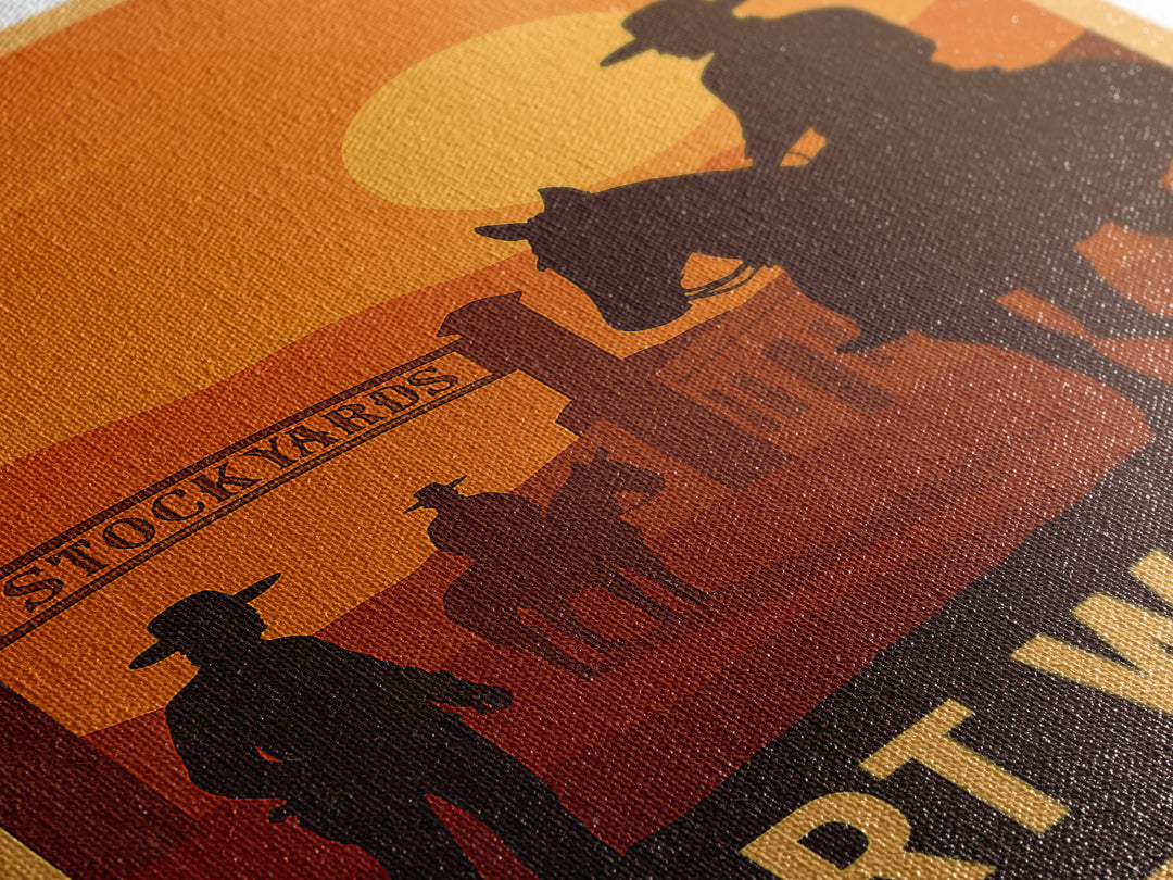 Fort Worth Travel Poster, Framed Canvas Print, Retro Sunset Skyline Art, Fort Worth Poster Print, Living Room Wall Art, Modern Wall Decor