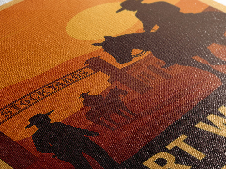 Fort Worth Travel Poster, Framed Canvas Print, Retro Sunset Skyline Art, Fort Worth Poster Print, Living Room Wall Art, Modern Wall Decor
