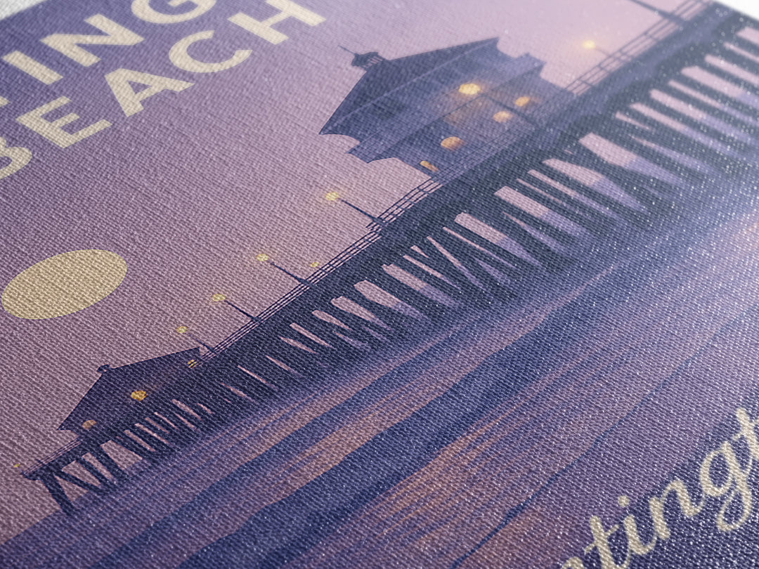 Huntington Beach Travel Poster, Framed Canvas Print, Classic Travel Poster Art, Huntington Beach Travel Art, Travel Wall Art, Design 2