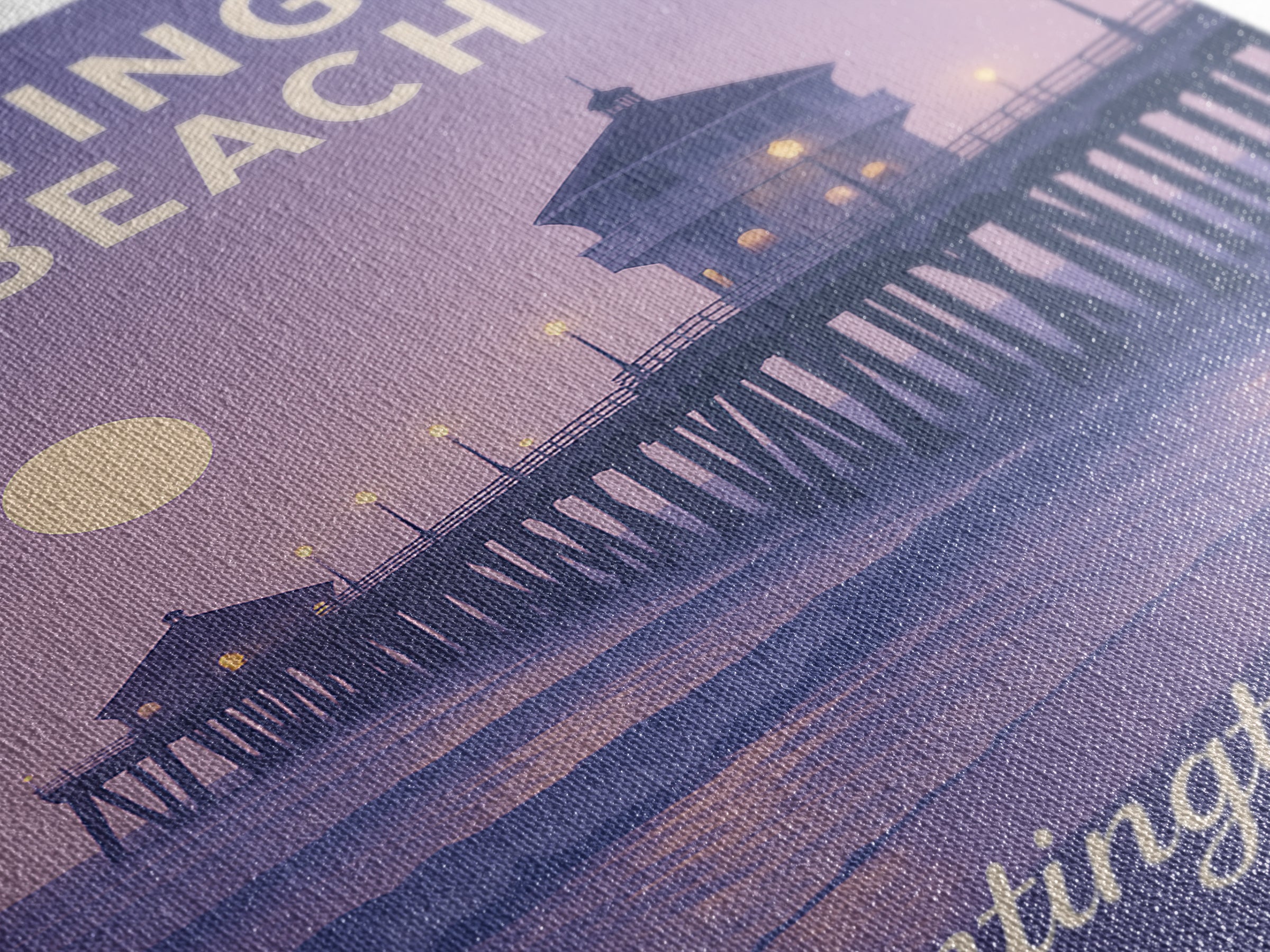 Huntington Beach Travel Poster, Framed Canvas Print, Classic Travel Poster Art, Huntington Beach Travel Art, Travel Wall Art, Design 2