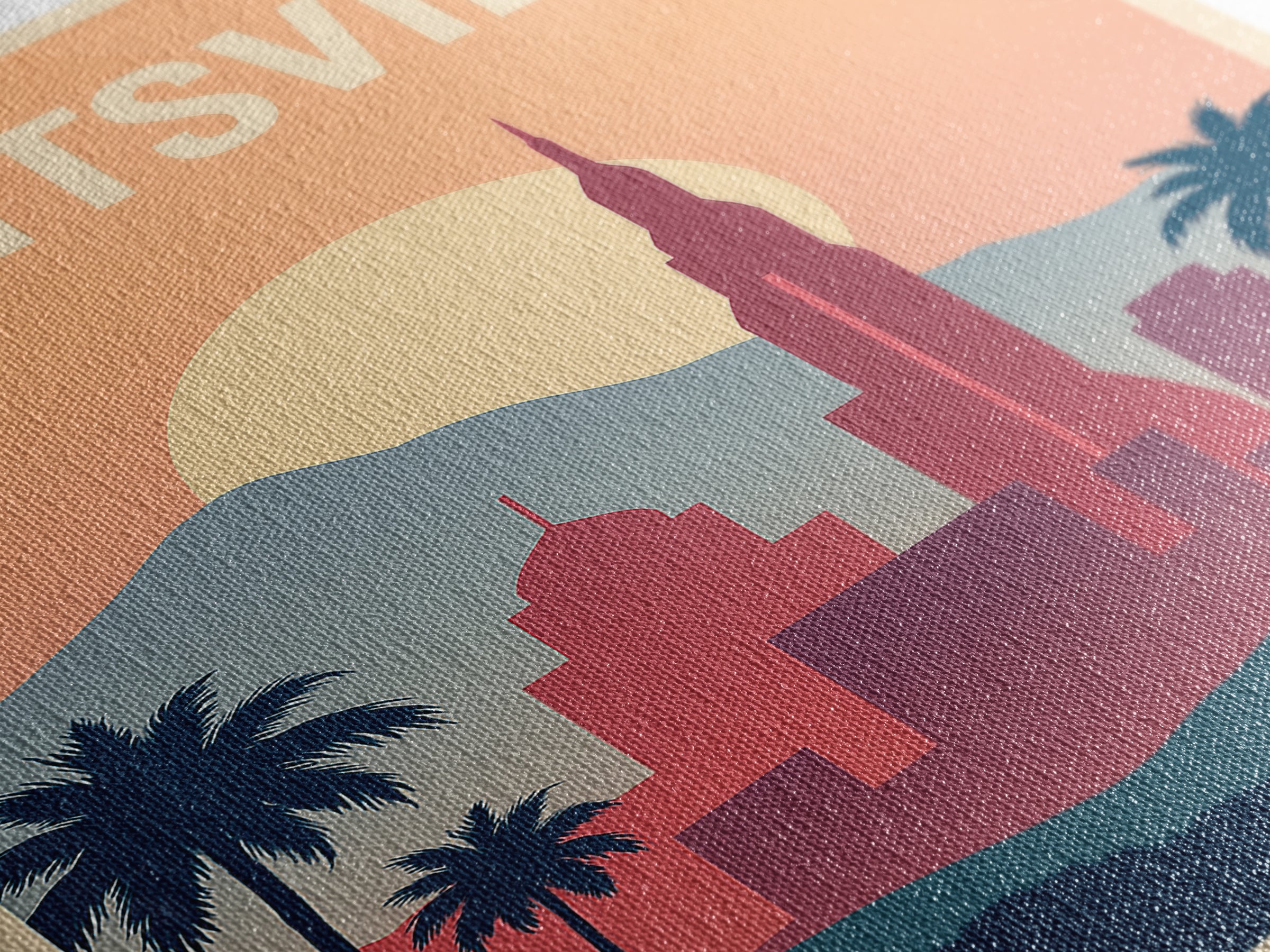 Huntsville Travel Poster, Canvas Print, Retro Sunset Skyline Art, Huntsville Poster Print, City Illustration, Travel Poster Art