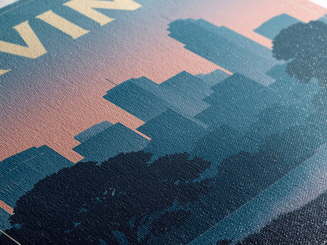 Irving Texas Travel Poster, Canvas Print, Retro Sunset Skyline Art, Irving Poster Print, Wall Decor, Mid Century Wall Art, Art Print