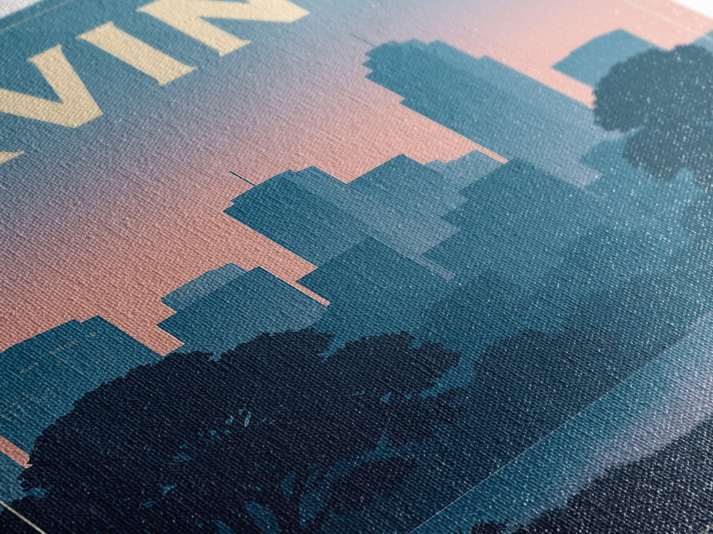 Irving Texas Travel Poster, Canvas Print, Retro Sunset Skyline Art, Irving Poster Print, Wall Decor, Mid Century Wall Art, Art Print