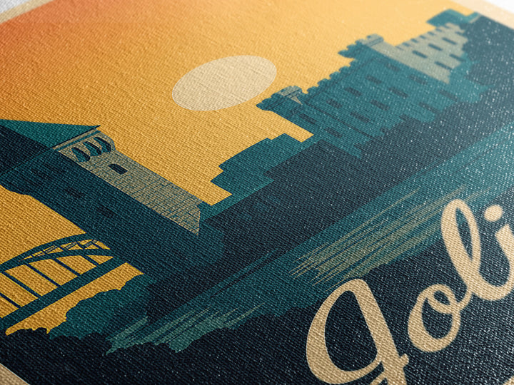 Joliet Illinois Travel Poster, Canvas Print, Retro Sunset Skyline Art, Joliet Wall Art, Watercolor Skyline Art, Travel Wall Decor, Wall Art