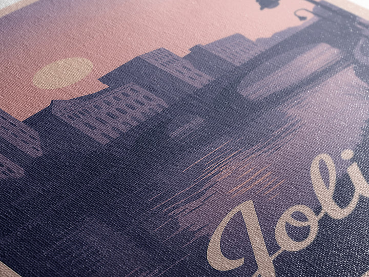 Joliet Travel Poster, Canvas Print, Retro Sunset Skyline Art, Joliet Wall Art, Travel Poster Art, Vintage Travel Art, City Travel Prints