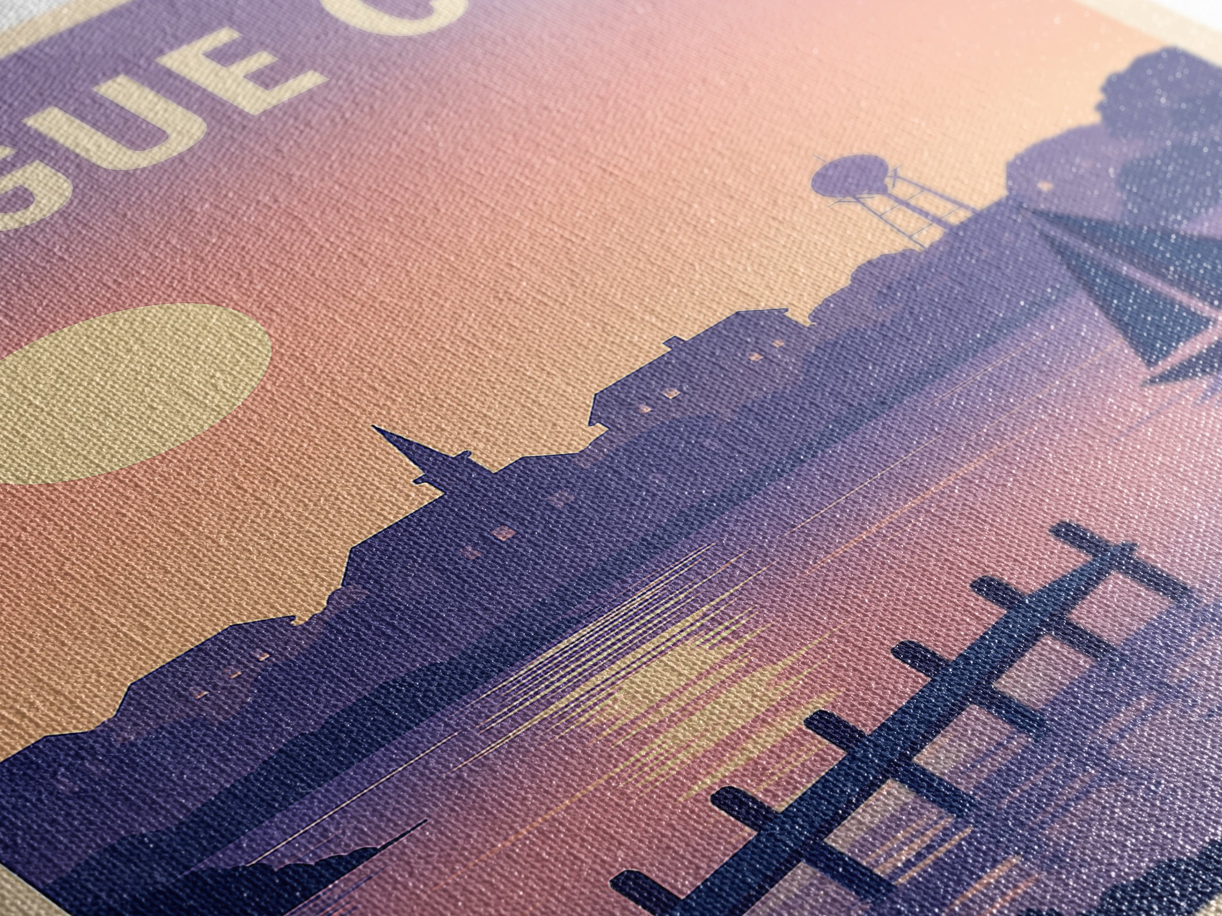 League City Texas Travel Poster, Framed Canvas Print, Retro Sunset Skyline Art, League City Travel Art, Travel Wall Decor, Travel Wall Art