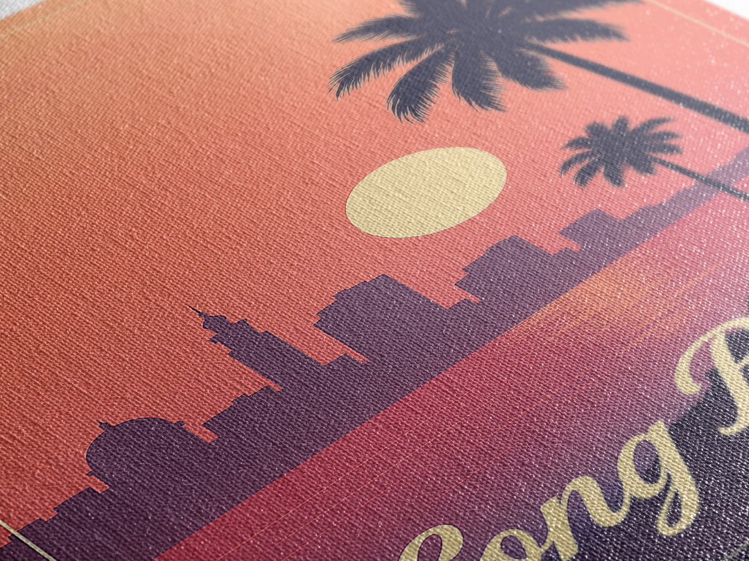 Long Beach California Travel Poster, Canvas Print, Retro Sunset Skyline Art, Long Beach Art Print, Vintage Travel Art, City Travel Prints