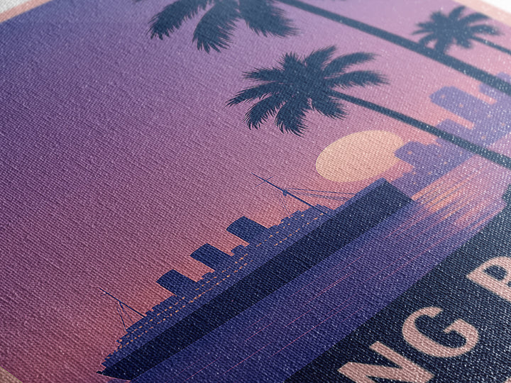 Long Beach Travel Poster, Framed Canvas Print, Mid Century City Wall Art, Long Beach Wall Art, City Art Print, Wanderlust Decor
