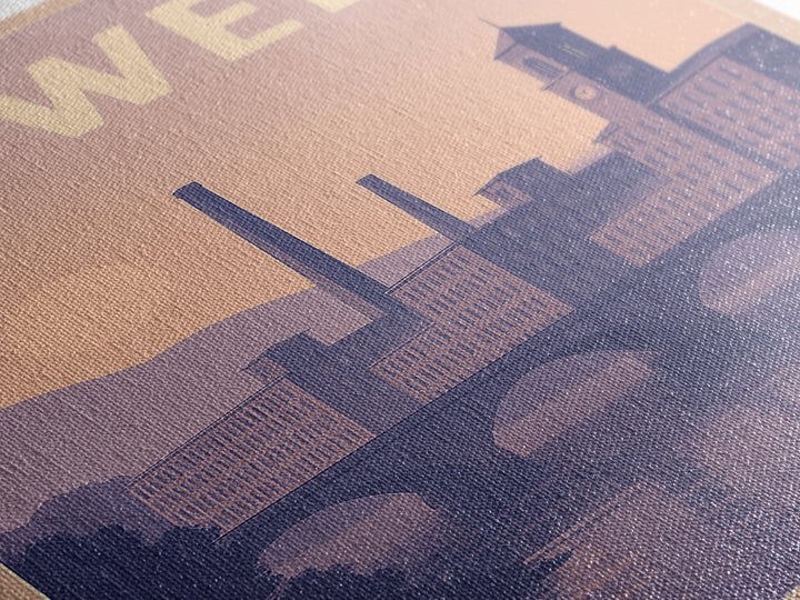 Lowell Massachusetts Travel Poster, Canvas Print, Retro Sunset Skyline Art, Lowell Travel Art, Poster Art, Fine Art Print, Travel Wall Art