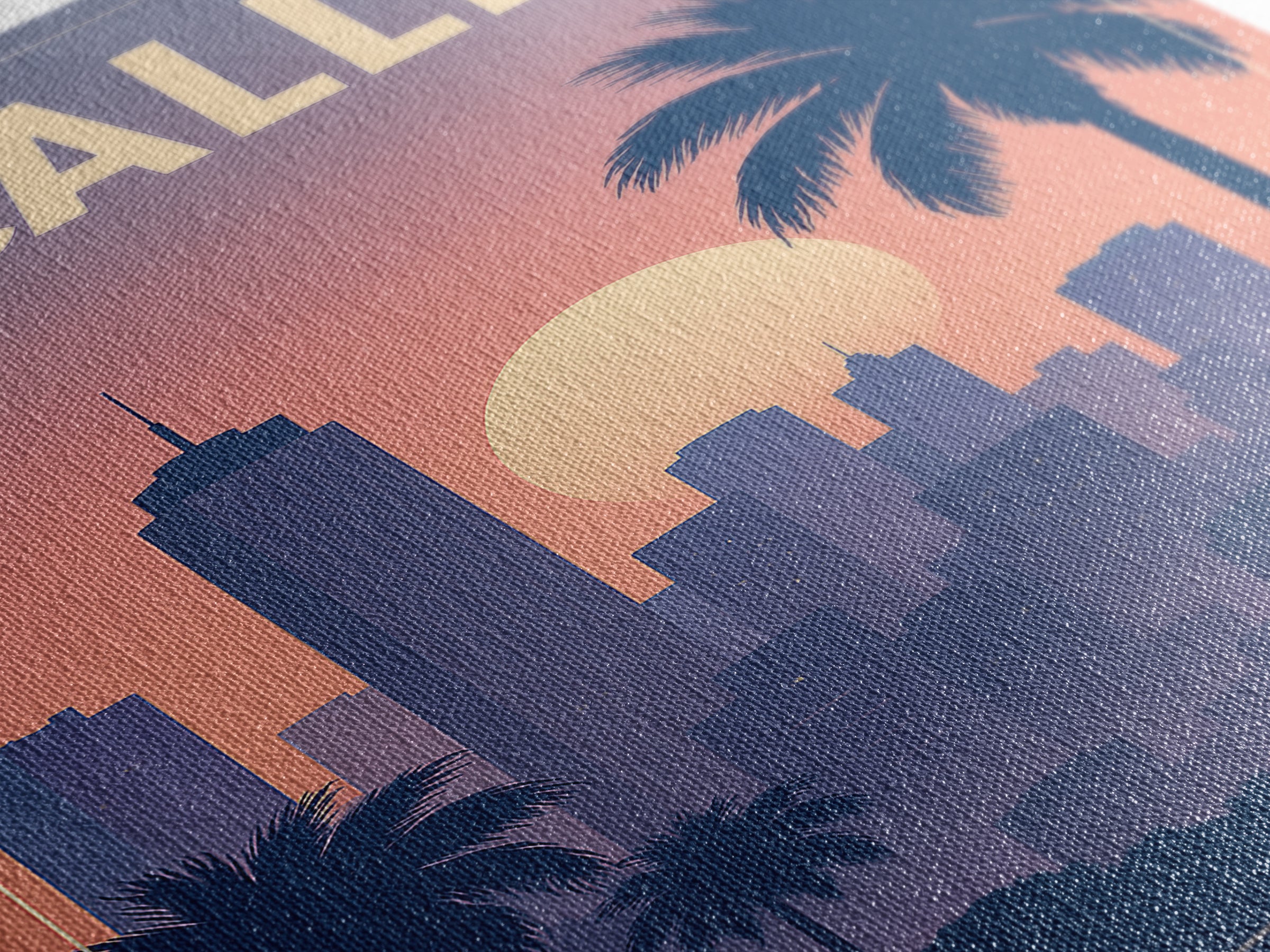 Mcallen Texas Travel Poster, Framed Canvas Print, Retro Sunset Skyline Art, Mcallen Wall Art, Eclectic Wall Decor, City Travel Prints