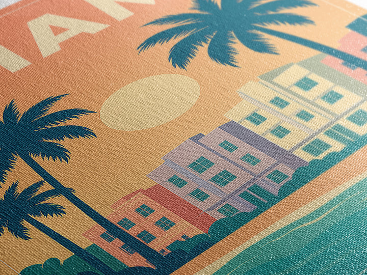 Miami Travel Poster, Framed Canvas Print, Vintage Travel Poster Art, Miami Poster Print, City Art Print, Living Room Wall Art, Design 2