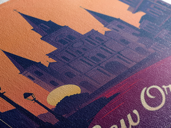 New Orleans Louisiana Travel Poster, Framed Canvas Print, Retro Sunset Skyline Art, New Orleans City Art, Travel Wall Art, Travel Art Print