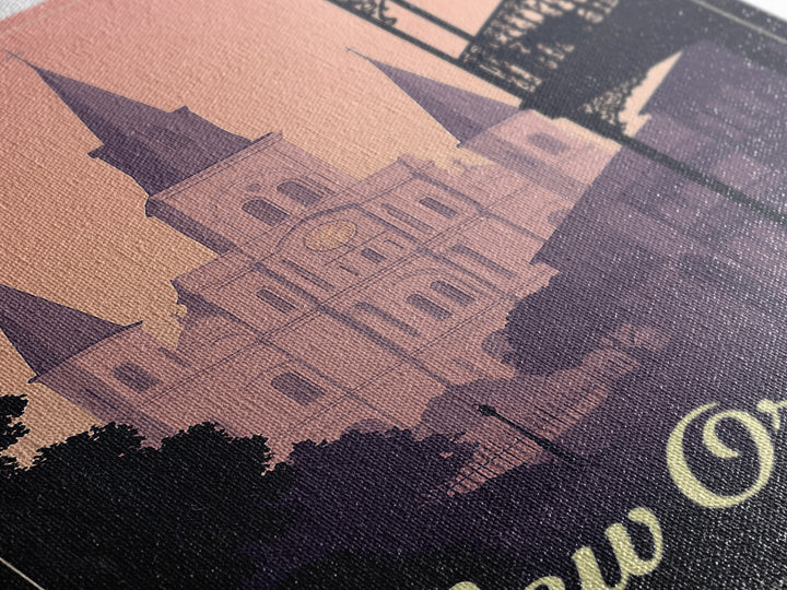 New Orleans Travel Poster, Canvas Print, Retro Sunset Skyline Art, New Orleans City Art, Vintage City Poster, City Illustration