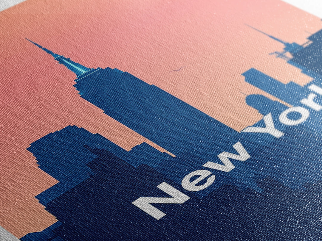 New York Travel Poster, Framed Canvas Print, Retro Sunset Skyline Art, New York City Art, City Art Print, Modern Wall Decor, Poster Art