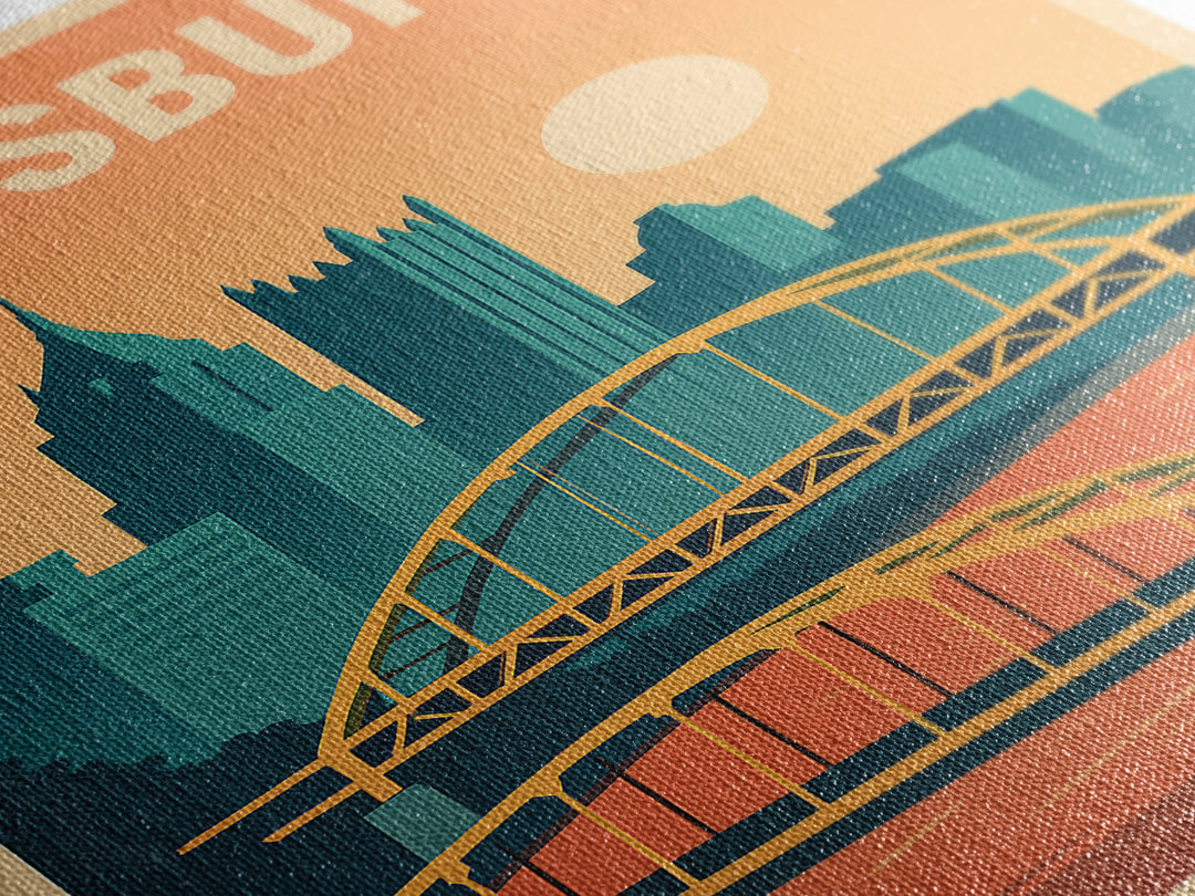 Pittsburgh Travel Poster, Framed Canvas Print, Mid Century City Wall Art, Pittsburgh Poster Print, Home Office Decor, Retro Travel Print