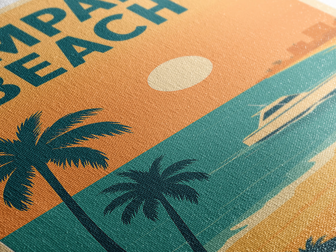 Pompano Beach Travel Poster, Framed Canvas Print, Classic Travel Poster Art, Pompano Beach Poster Print, Modern Wall Decor, City Art Print