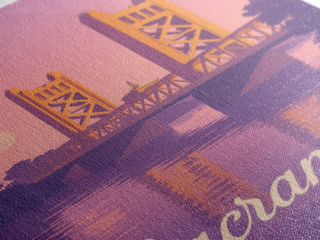 Sacramento Travel Poster, Canvas Print, Retro Sunset Skyline Art, Sacramento Art Print, Mid Century Wall Art, Gift For Travelers