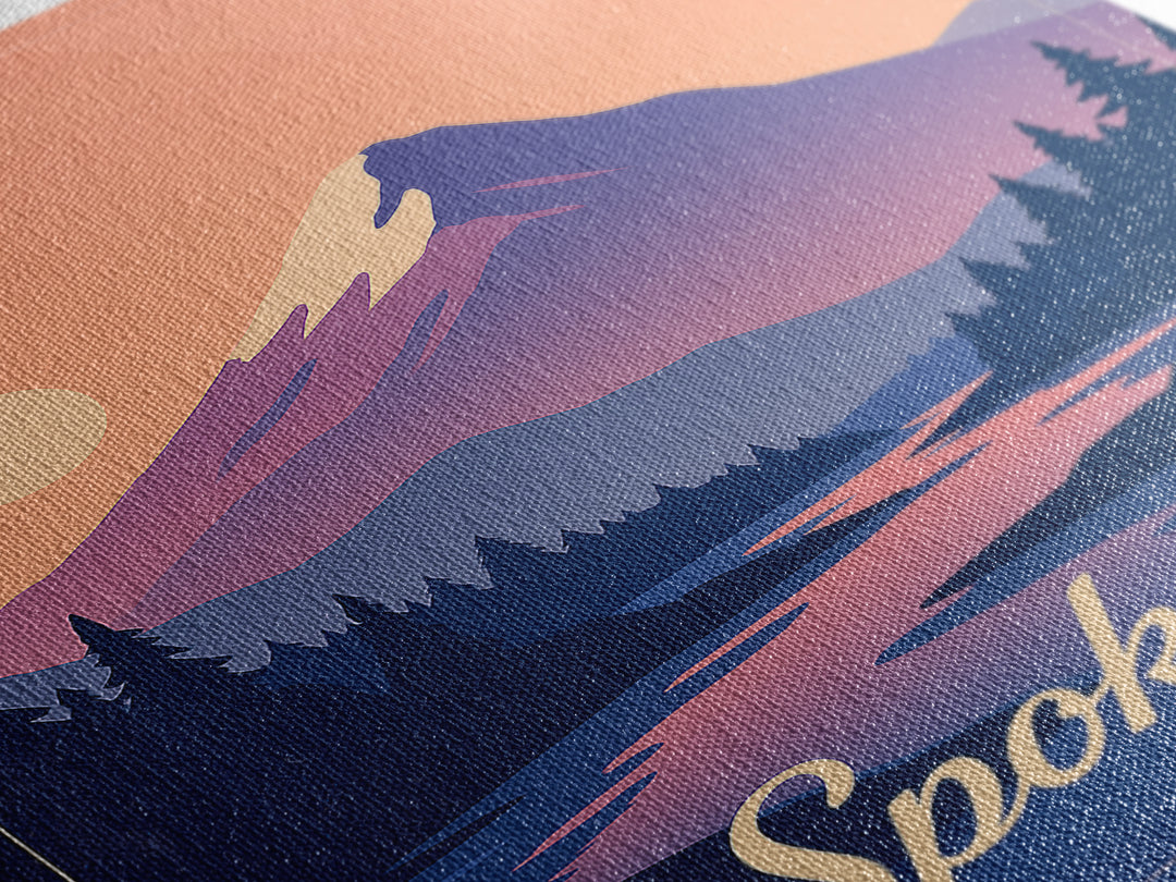 Spokane Washington Travel Poster, Canvas Print, Retro Sunset Skyline Art, Spokane Travel Art, Retro Travel Print, Watercolor Urban Skyline