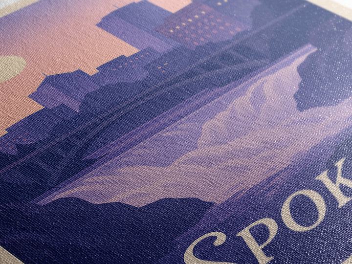 Spokane Travel Poster, Framed Canvas Print, Classic Travel Poster Art, Spokane Wall Art, Wanderlust Decor, Travel Poster Art, Home Decor