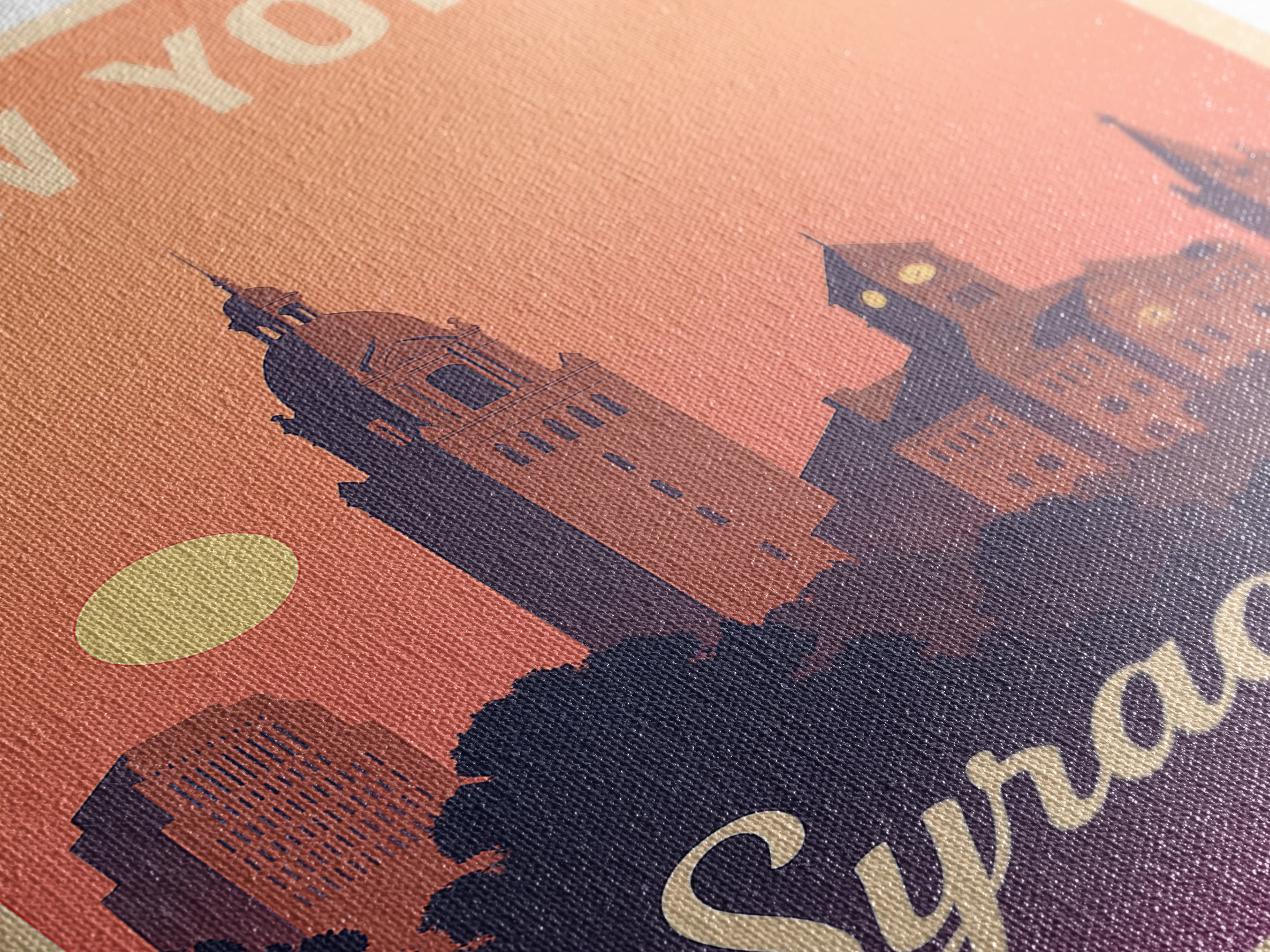 Syracuse New York Travel Poster, Canvas Print, Retro Sunset Skyline Art, Syracuse City Art, Home Office Decor, Wall Art, City Poster