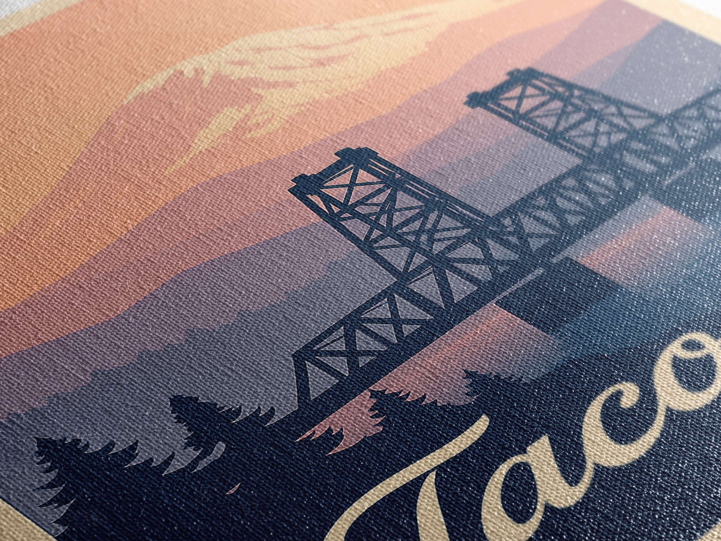 Tacoma Washington Travel Poster, Framed Canvas Print, Retro Sunset Skyline Art, Tacoma Poster Print, Eclectic Wall Decor, City Travel Prints