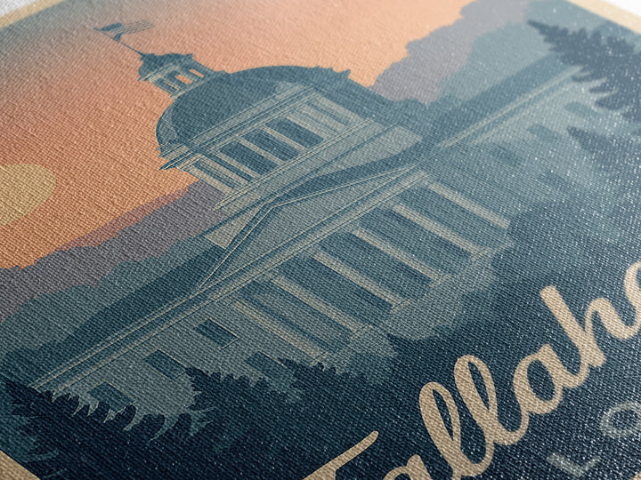Tallahassee Travel Poster, Canvas Print, Retro Sunset Skyline Art, Tallahassee Wall Art, Travel Poster Set, Vintage City Poster