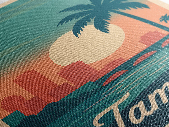 Tampa Florida Travel Poster, Canvas Print, Retro Sunset Skyline Art, Tampa Wall Art, Retro Travel Print, Vintage City Art, Travel Poster Art