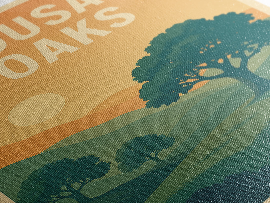 Thousand Oaks Travel Poster, Framed Canvas Print, Retro Sunset Skyline Art, Thousand Oaks Art Print, Vintage City Poster, Retro Travel Print