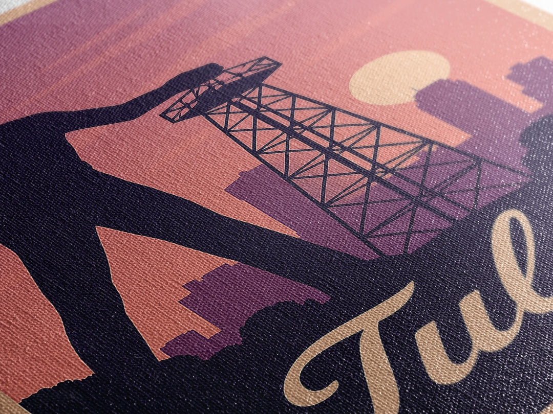 Tulsa Travel Poster, Framed Canvas Print, Retro Sunset Skyline Art, Tulsa Poster Print, Retro Travel Print, City Art Print, Travel Decor
