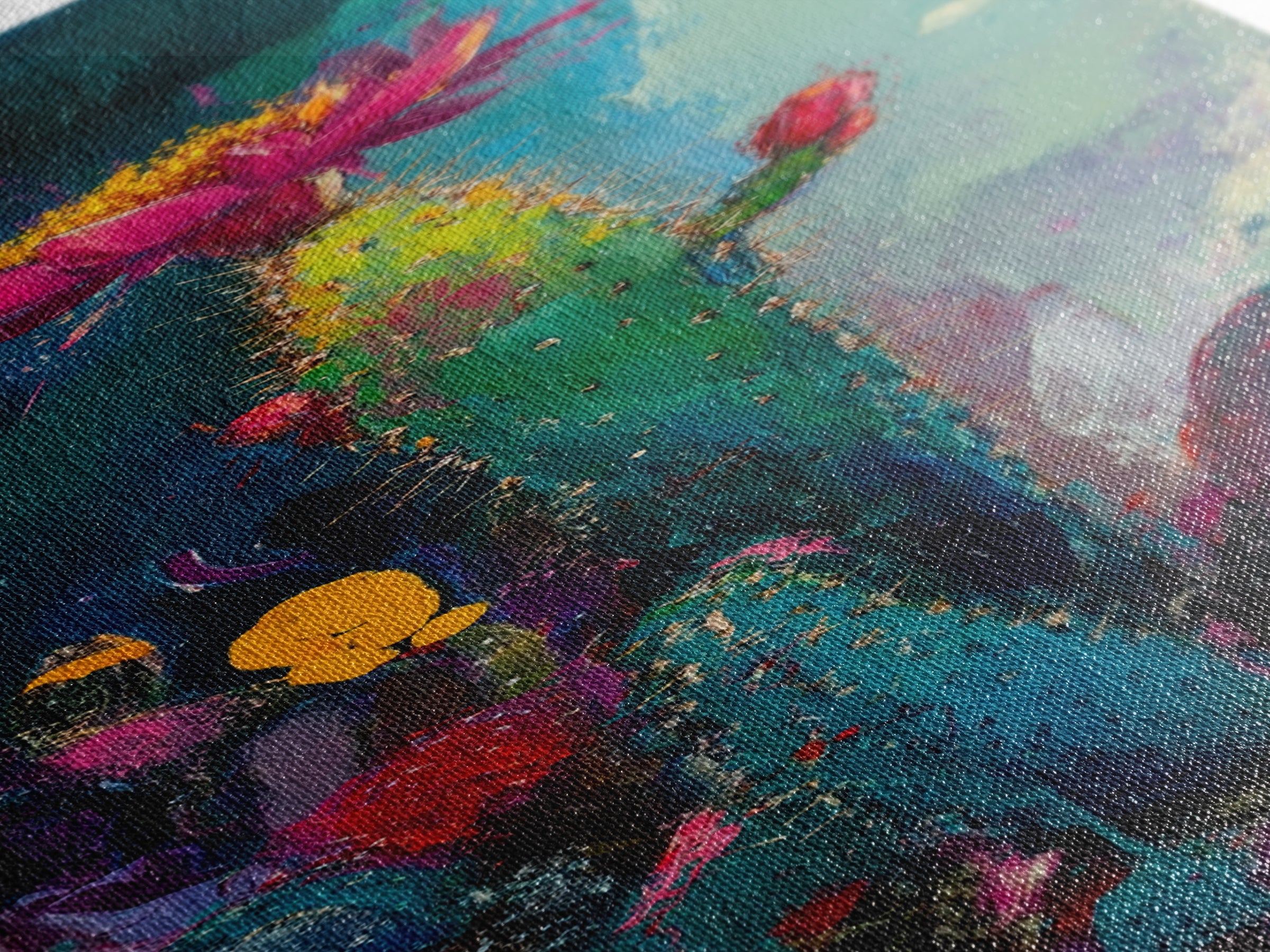 Abstract Desert Cactus Wildflower Art Framed Canvas Print | Southwest Wall Art | Botanical Prints | Boho Wall Art | Moody Art