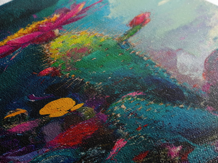 Abstract Desert Cactus Wildflower Art Framed Canvas Print | Southwest Wall Art | Botanical Prints | Boho Wall Art | Moody Art