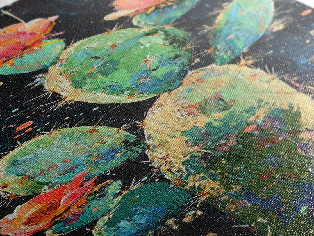 Blooming Cactus Canvas Print pink orange wall art southwest wall art agave painting boho art botanical prints