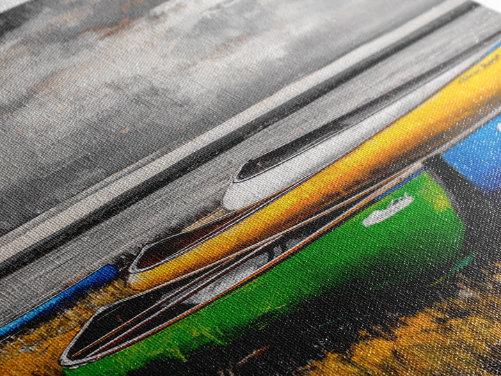 Abstract Canoe Painting Canvas Print Nautical Decor Rustic Wall Art Coastal Landscape Art Blue and Green Wall Art Tall Skinny Art