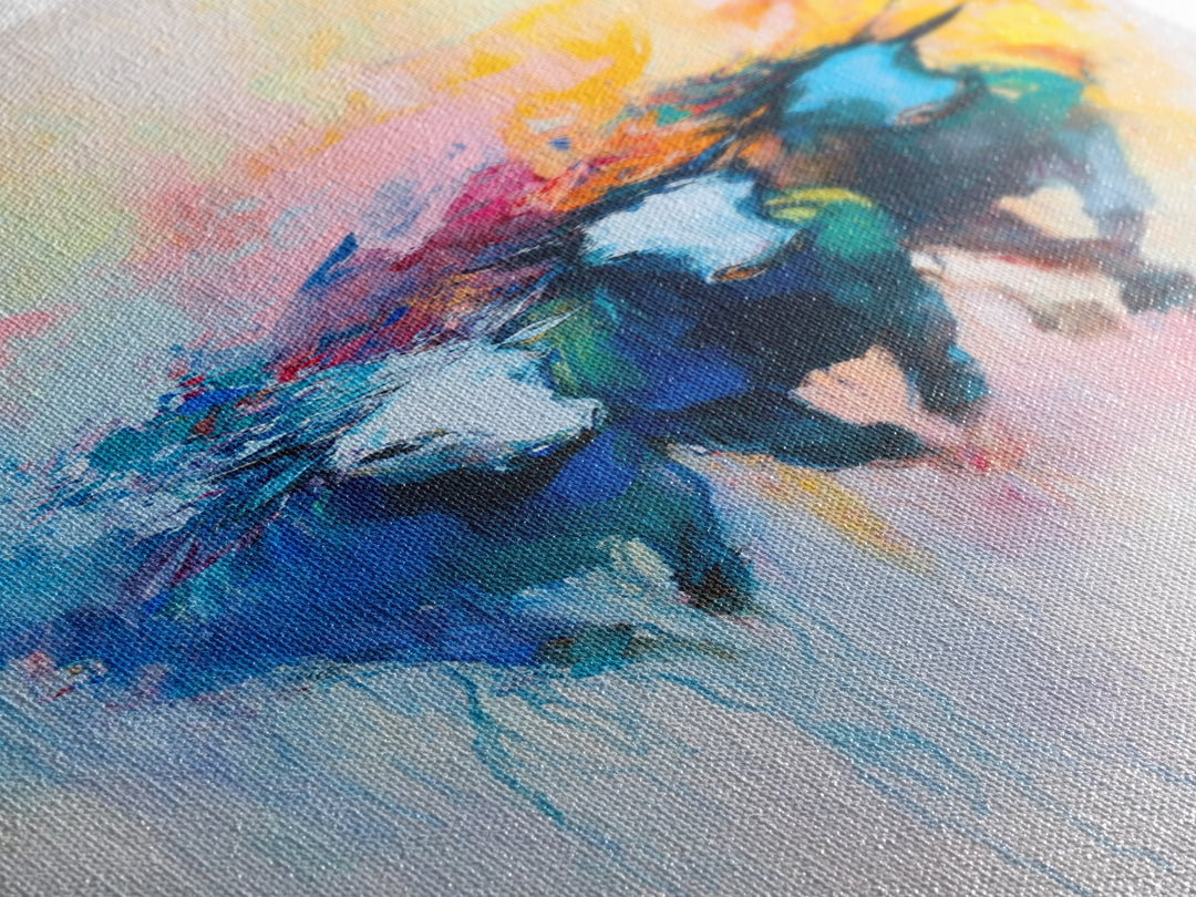 Abstract Horse Art Framed Canvas Print Colorful Western Wall Art, Bull and Bear Art, Moody Art, Farmhouse Art, Rustic Wall Art