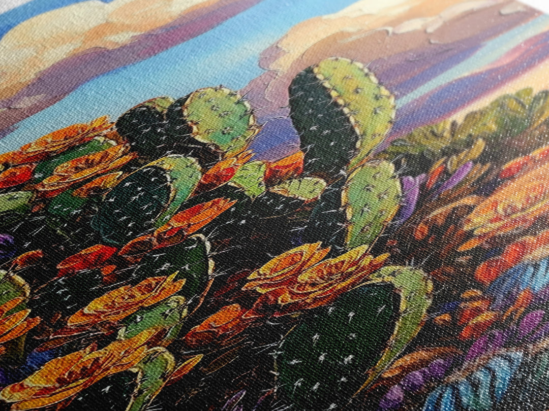 Blooming Cactus Art Framed Canvas Print Desert Floral Wall Art, Botanical Prints, Southwest Wall Art, Nature Art, Tall Narrow Art