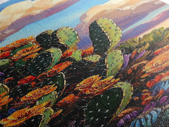 Blooming Cactus Art Framed Canvas Print Desert Floral Wall Art, Botanical Prints, Southwest Wall Art, Nature Art, Tall Narrow Art