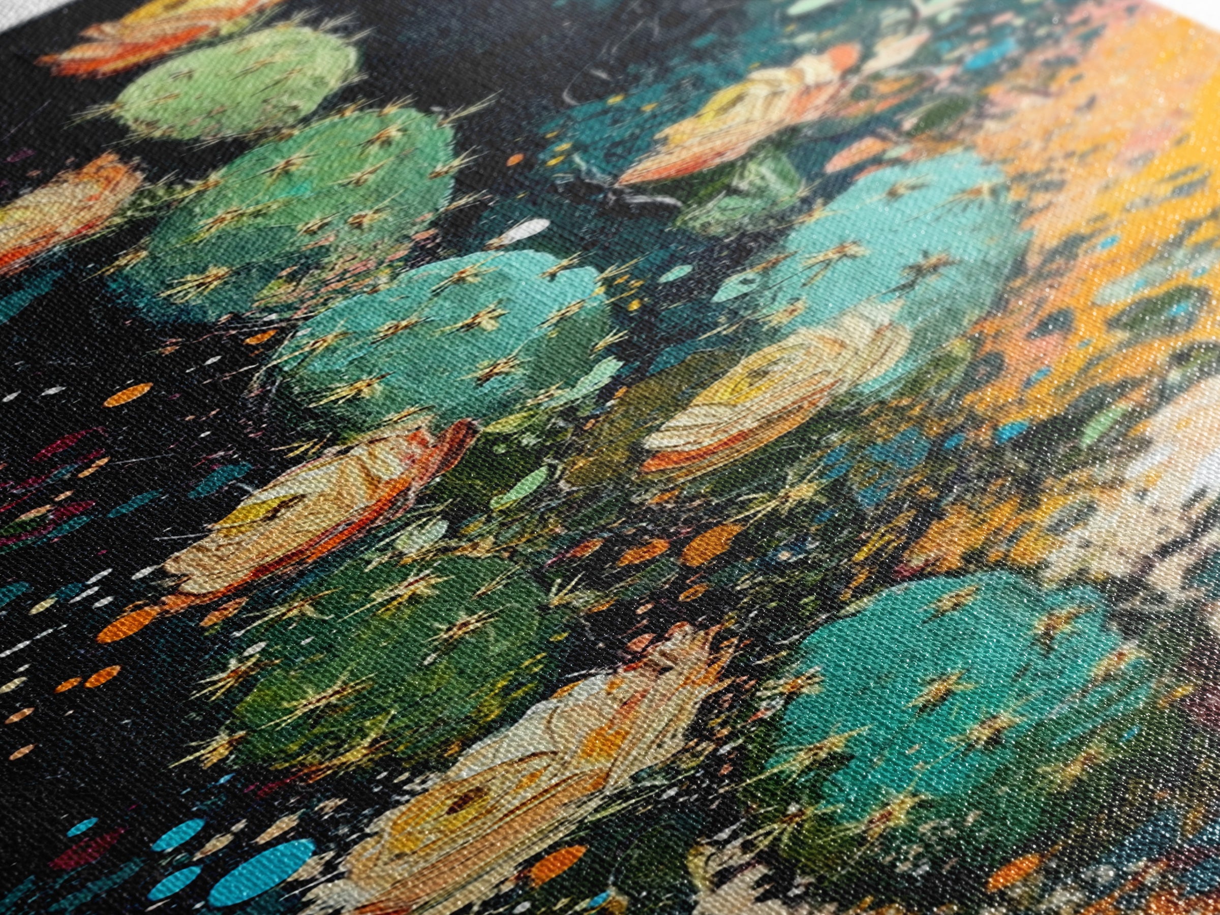 Desert Cactus Bloom Framed Canvas Print Southwest Wall Art Tall Narrow Art Rustic Decor Wildflower Painting