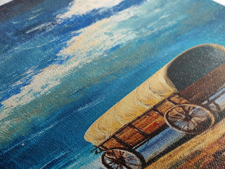Vintage Covered Wagon Painting Framed Canvas Print, Rustic Wall Art, Farmhouse Art, Moody Art, Landscape Painting, Southwest Wall Art